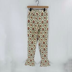 WeWoreWhat Victorian Floral Flare Pants Cream Red Green Size XS Cottage Boho